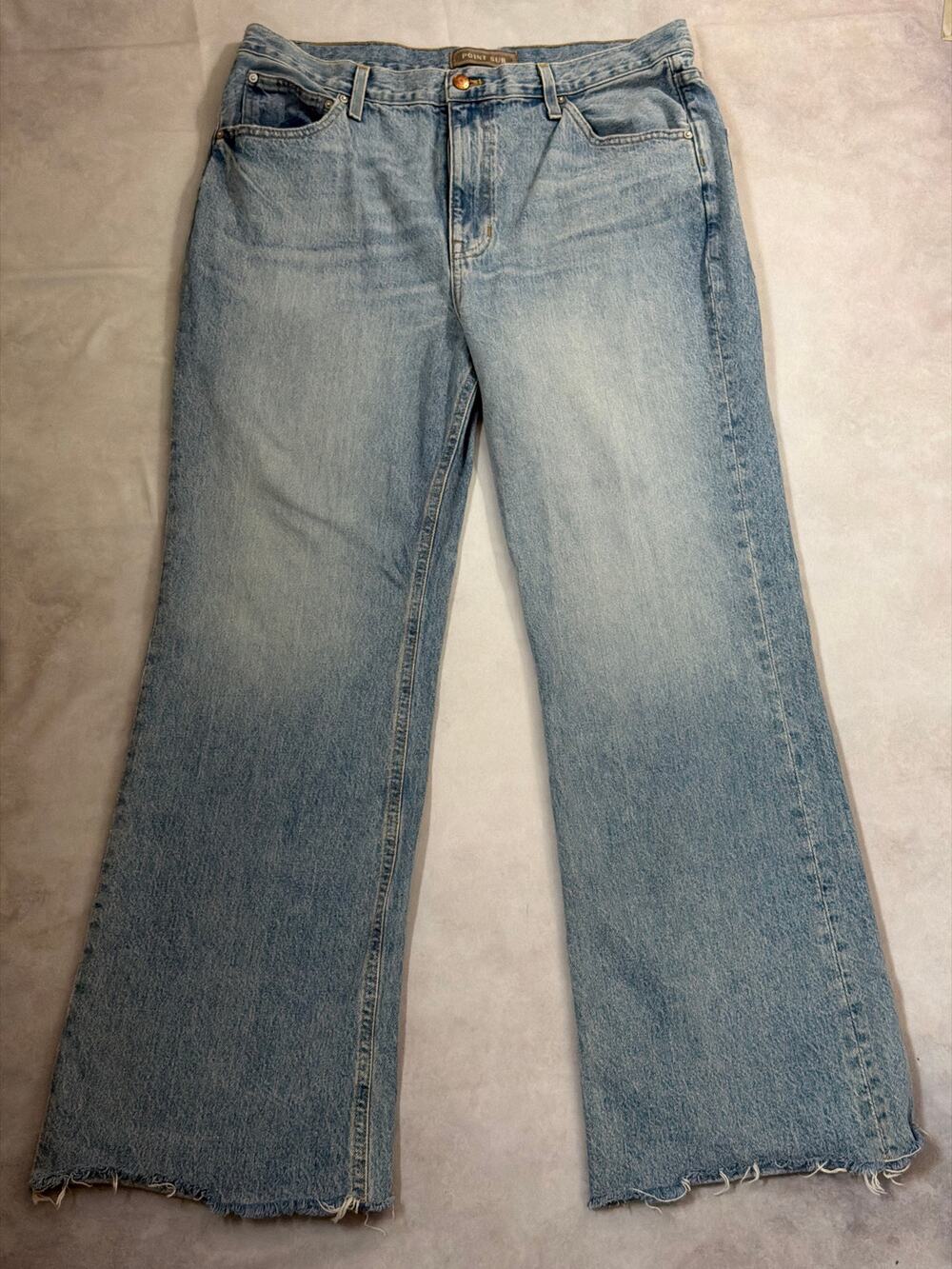 Point Sur Light Wash High Rise Slim Fit Ripped Hem Jeans Size 30